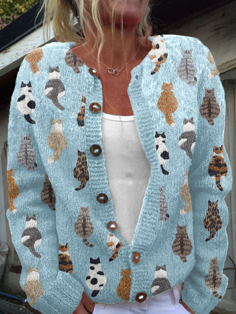 Women's Wool Cat-Knit Button-Up Cardigan Sweater