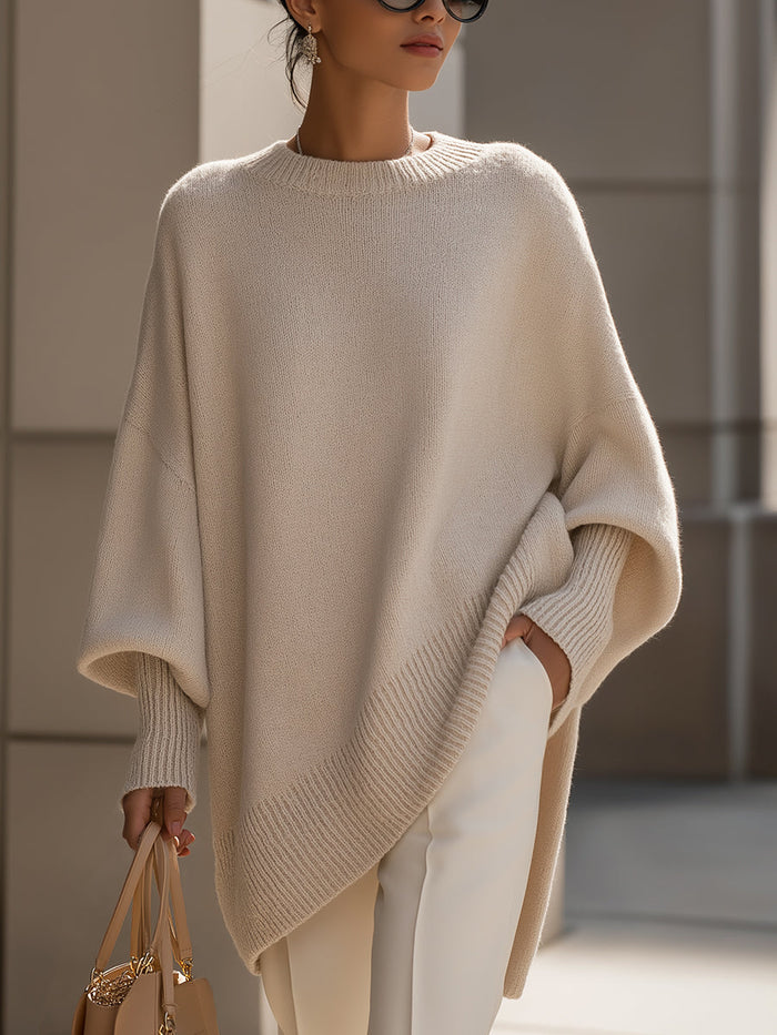 Women's Oversized Asymmetrical Merino Wool Knit Sweater