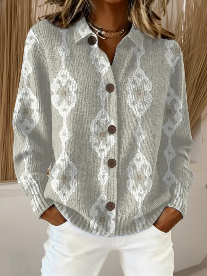 Women’s Knit Art-Print Button-Up Cardigan