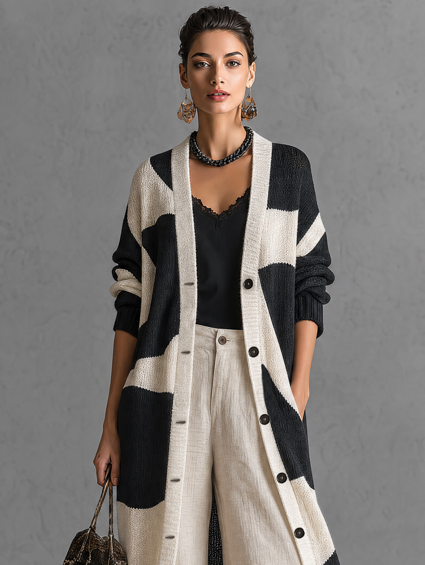 Women's Longline Linen Knit Cardigan Outerwear
