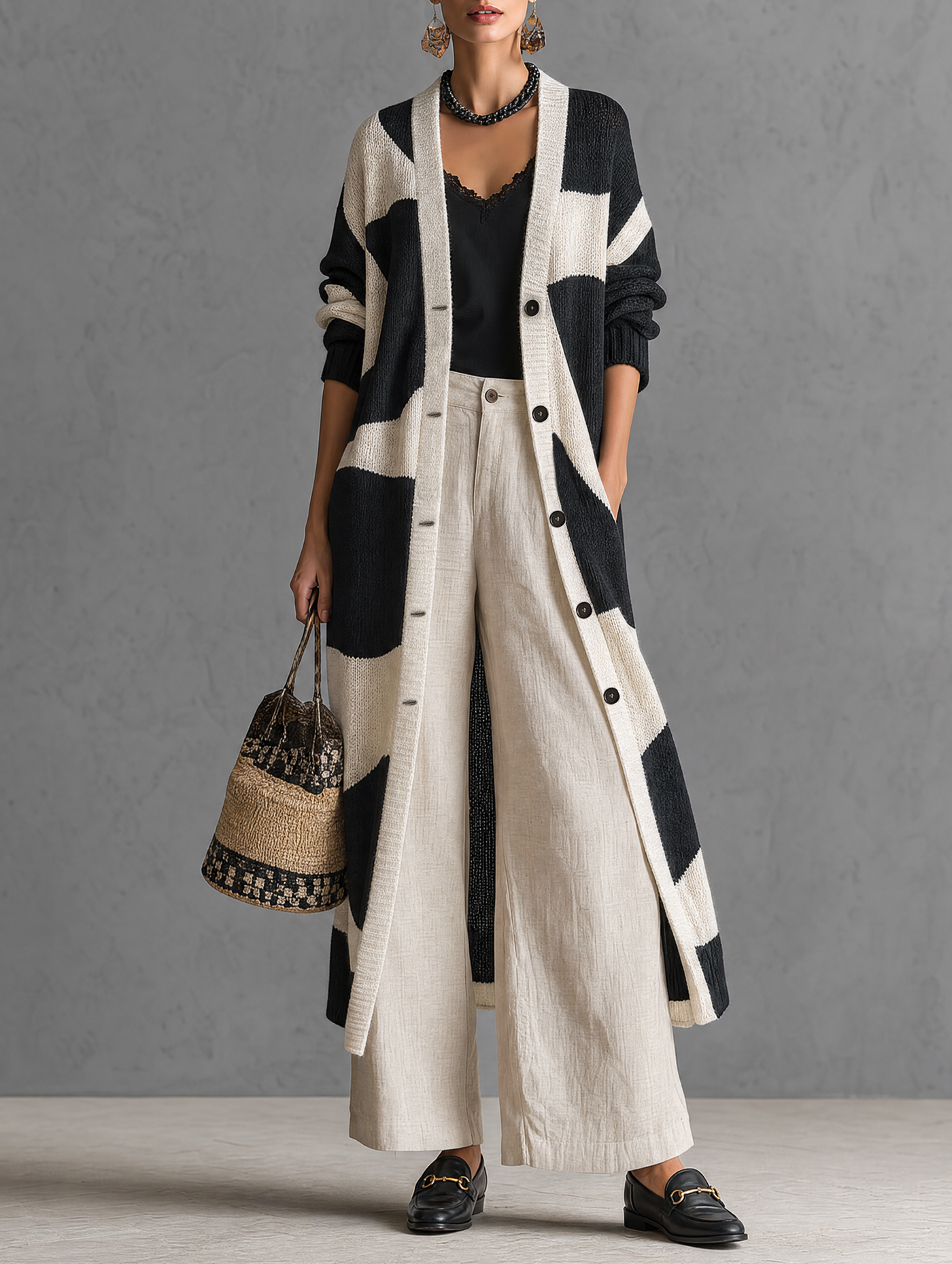 Women's Longline Linen Knit Cardigan Outerwear