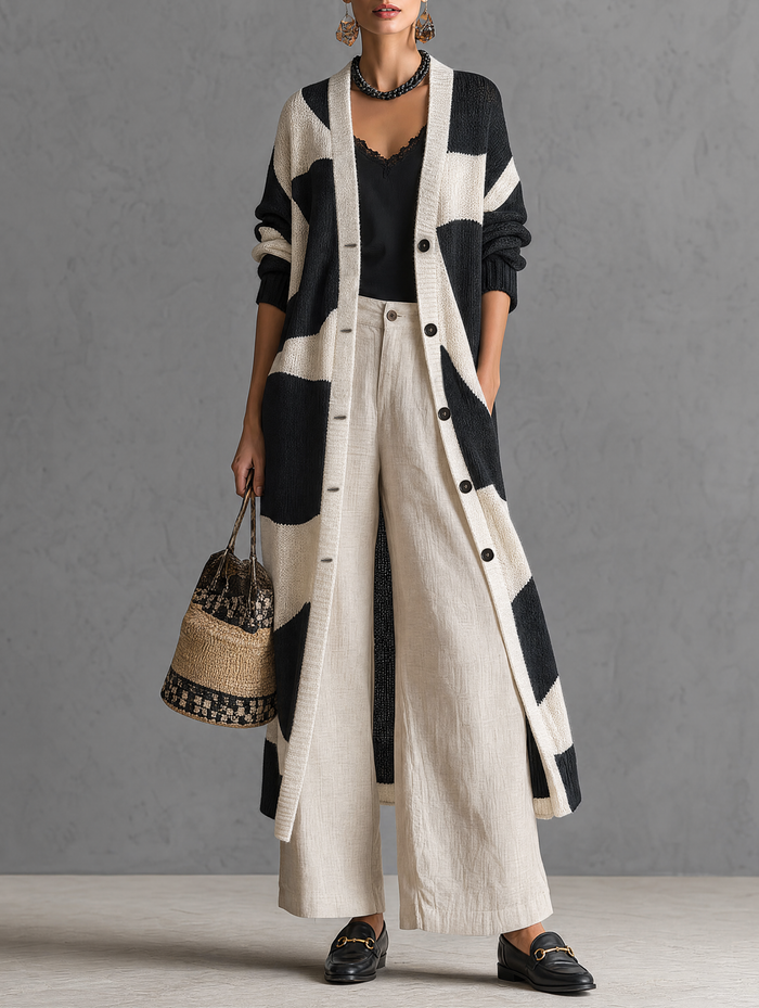 Women's Longline Linen Knit Cardigan Outerwear