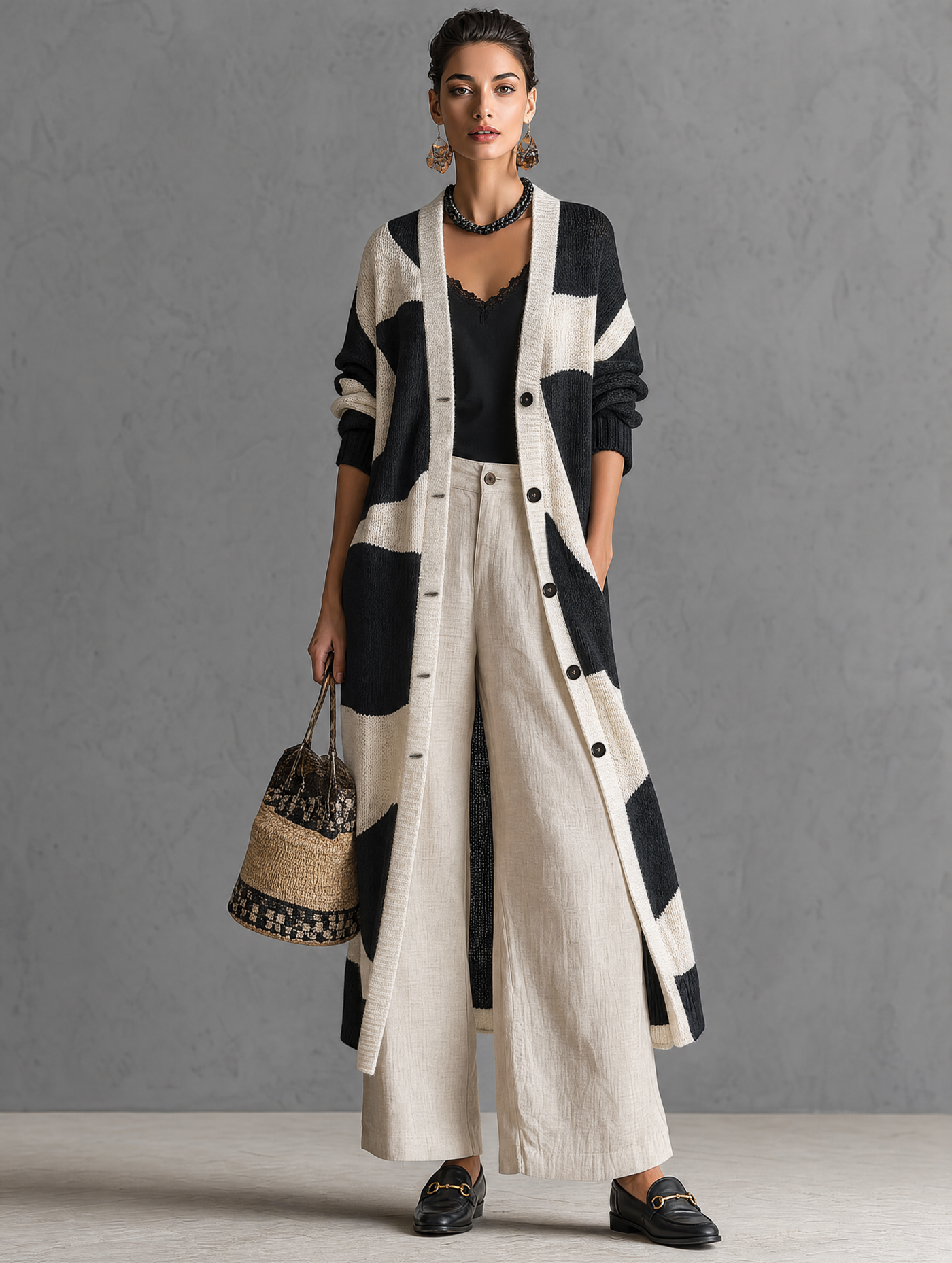 Women's Longline Linen Knit Cardigan Outerwear