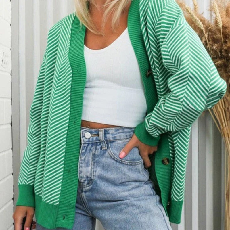 Women's V-Neck Knit Cardigan Wool Oversized Sweater