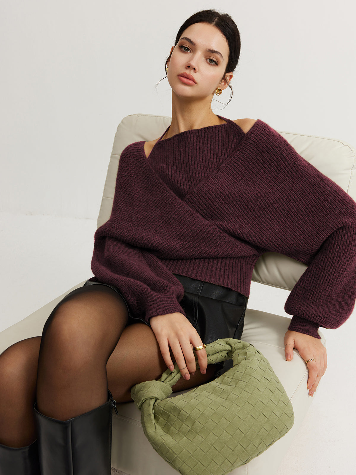 Women's Knit Wrap Sweater Jumper Long Sleeve Pullover Top