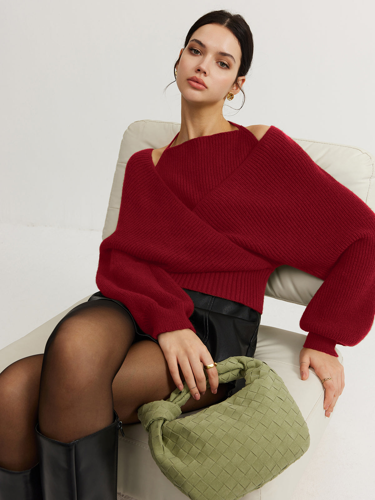 Women's Knit Wrap Sweater Jumper Long Sleeve Pullover Top