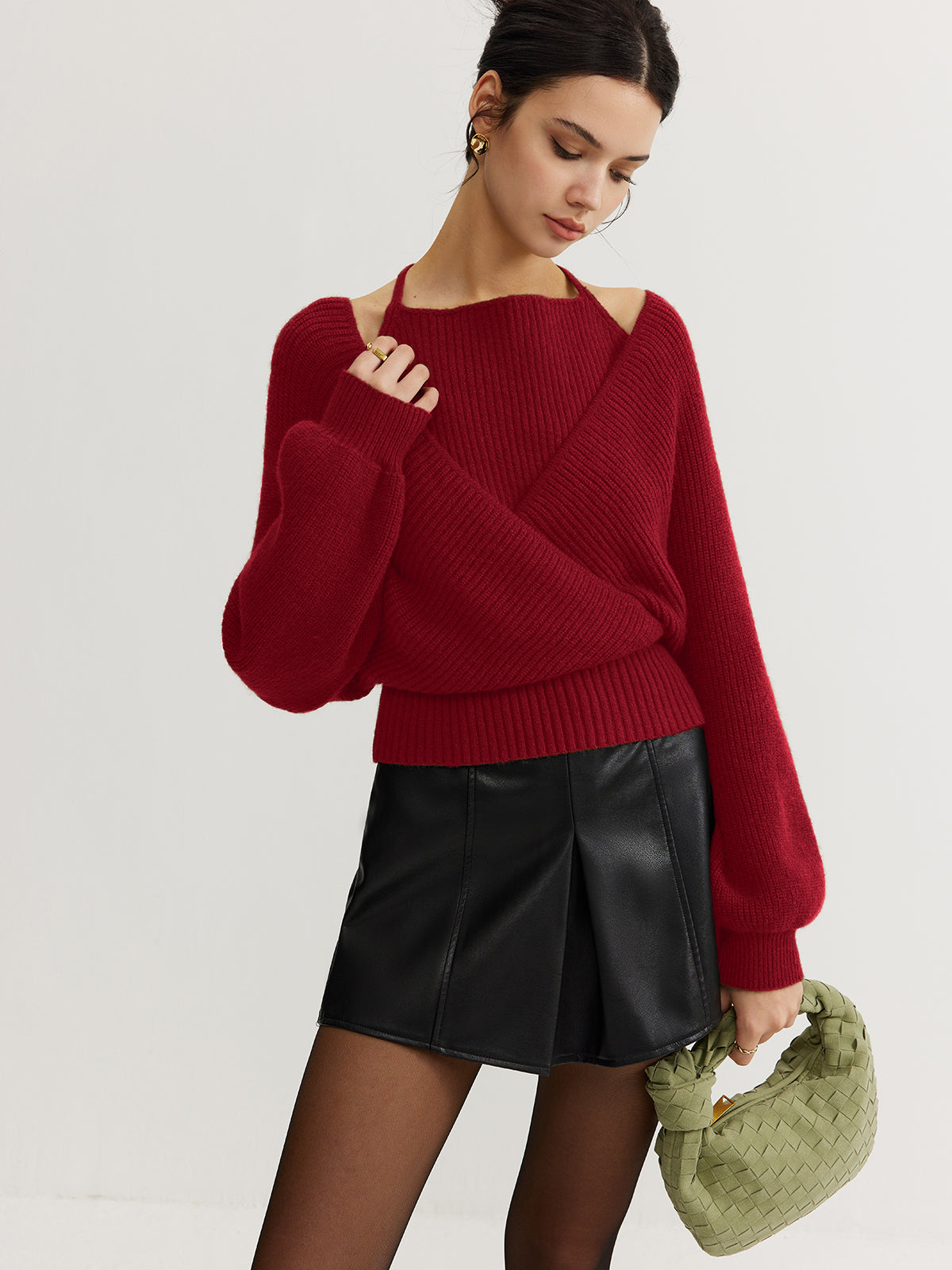 Women's Knit Wrap Sweater Jumper Long Sleeve Pullover Top