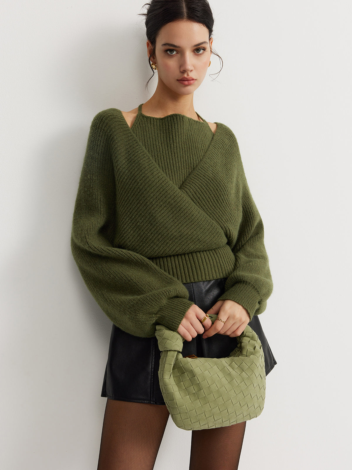 Women's Knit Wrap Sweater Jumper Long Sleeve Pullover Top