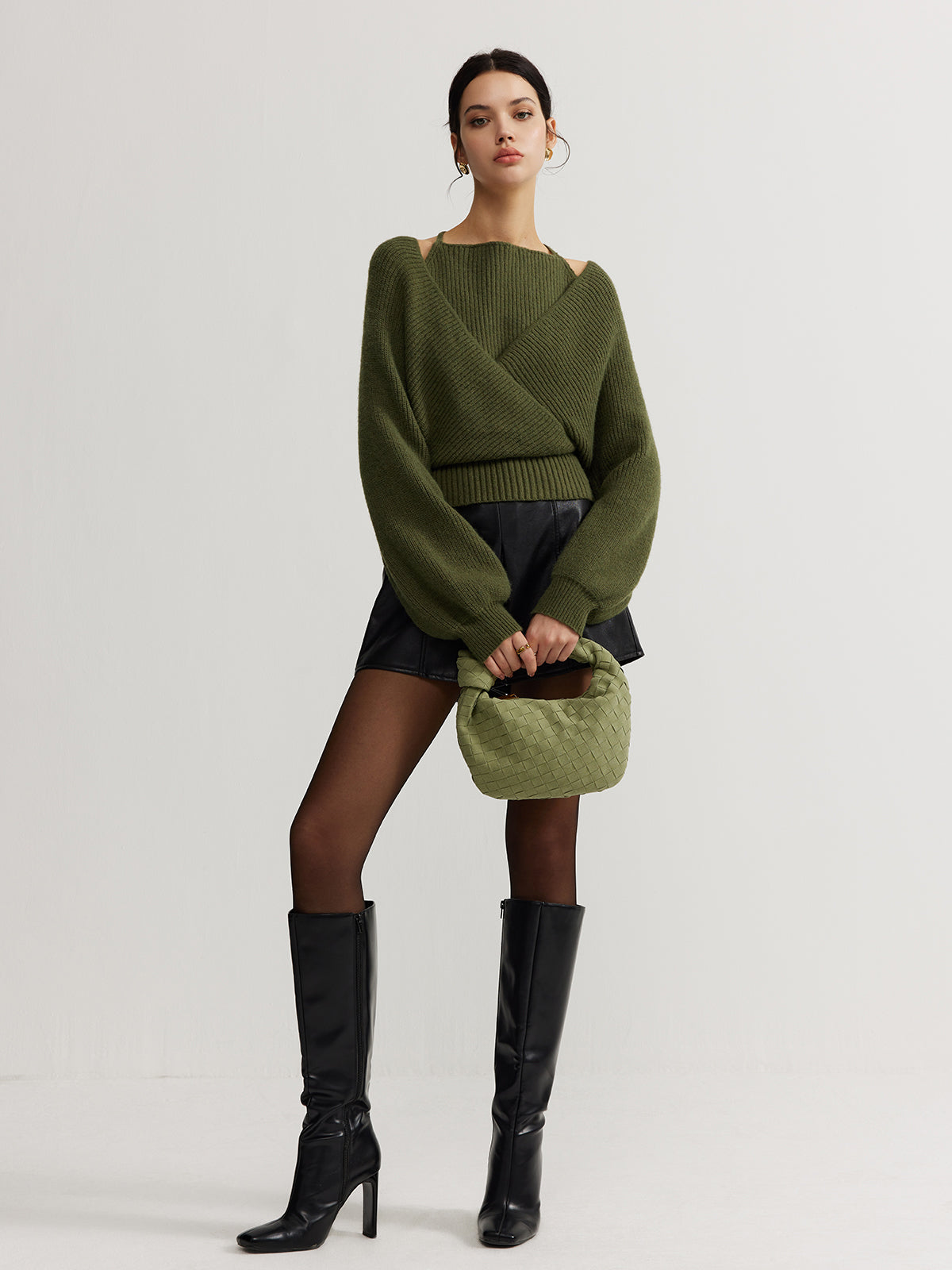 Women's Knit Wrap Sweater Jumper Long Sleeve Pullover Top