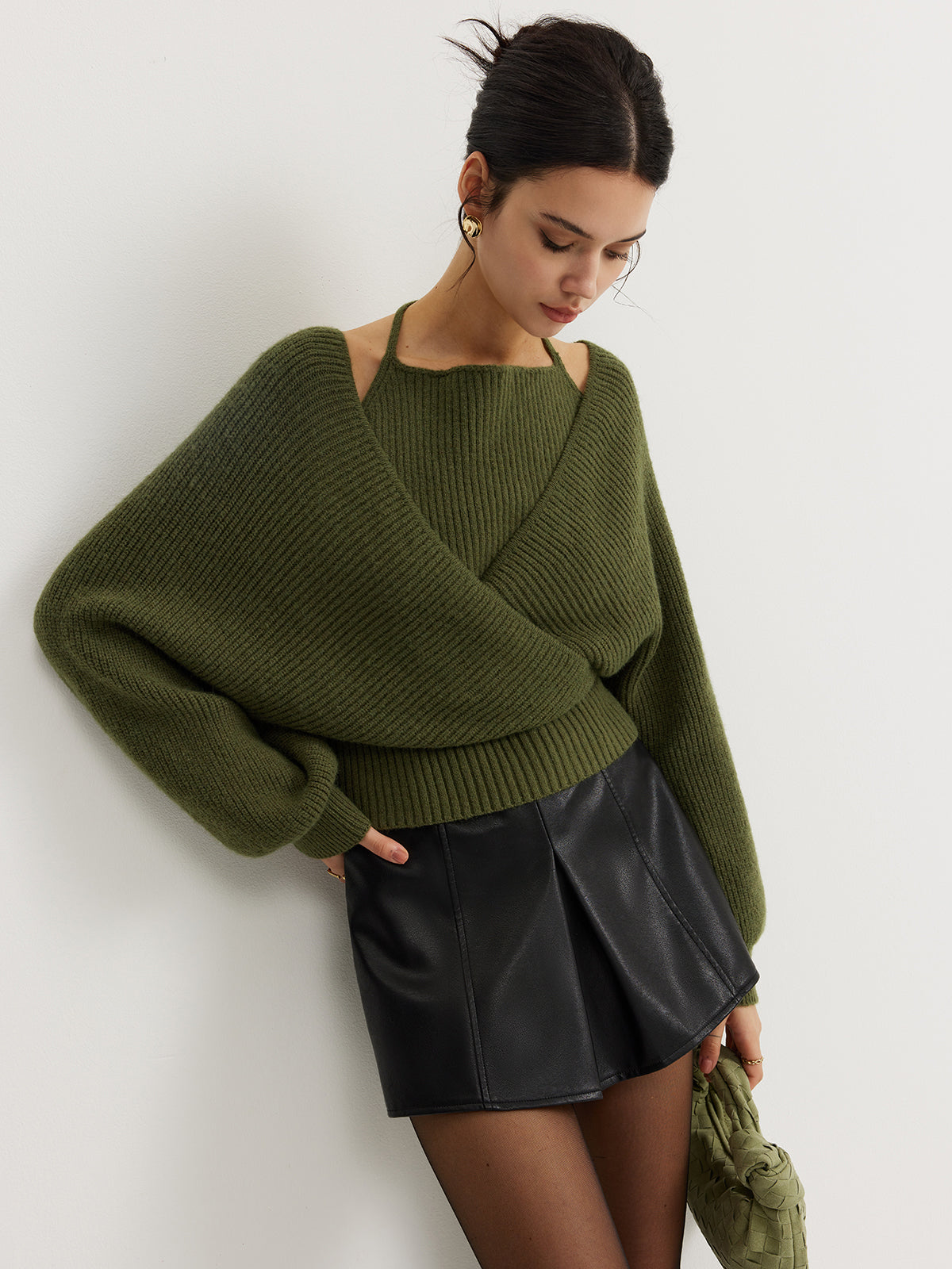 Women's Knit Wrap Sweater Jumper Long Sleeve Pullover Top