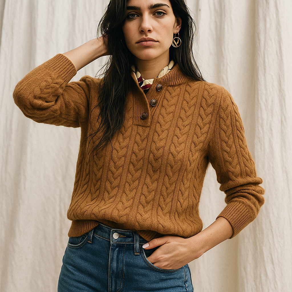 Women's Knitted Jumper Button-Up Pullover Top