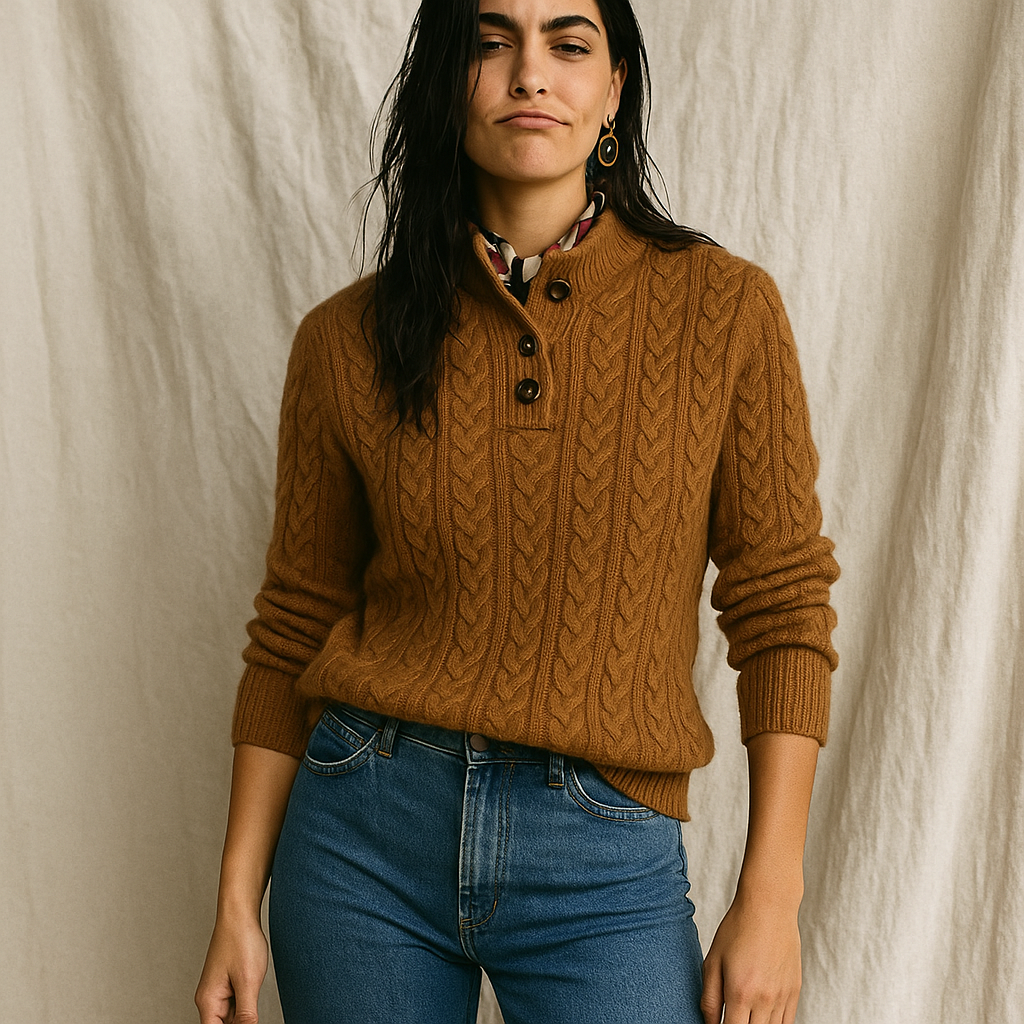 Women's Knitted Jumper Button-Up Pullover Top