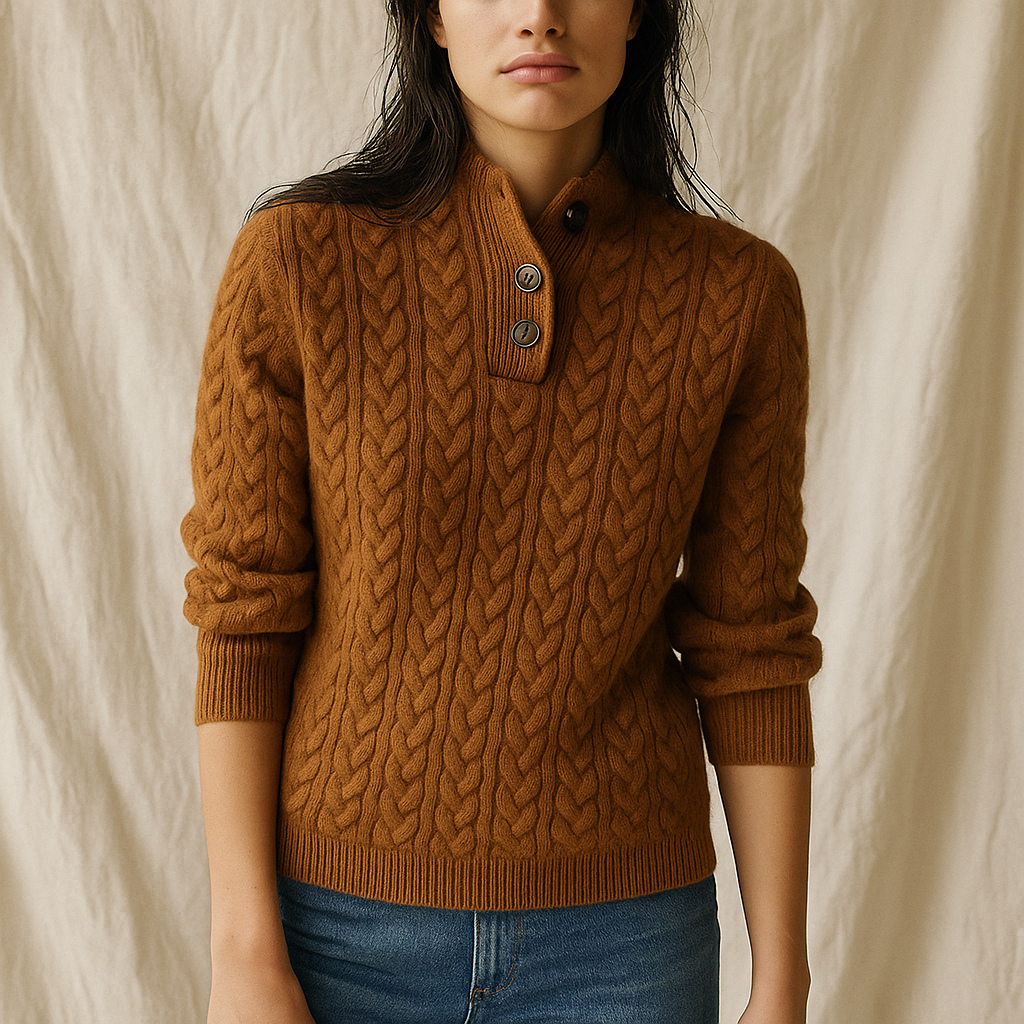 Women's Knitted Jumper Button-Up Pullover Top