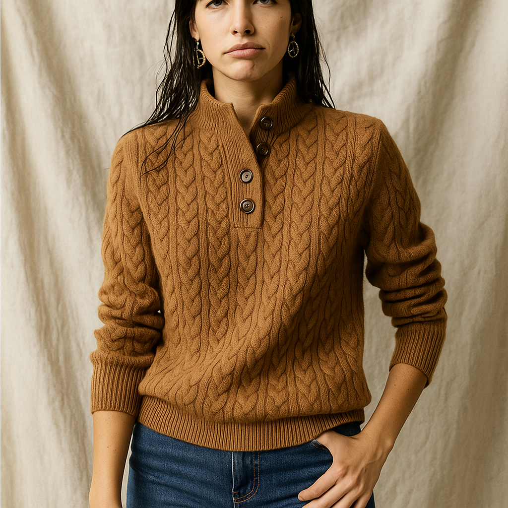 Women's Knitted Jumper Button-Up Pullover Top