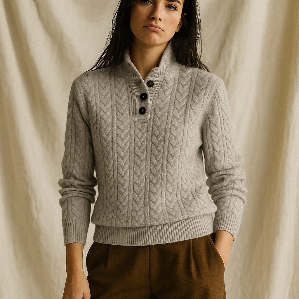 Women's Knitted Jumper Button-Up Pullover Top