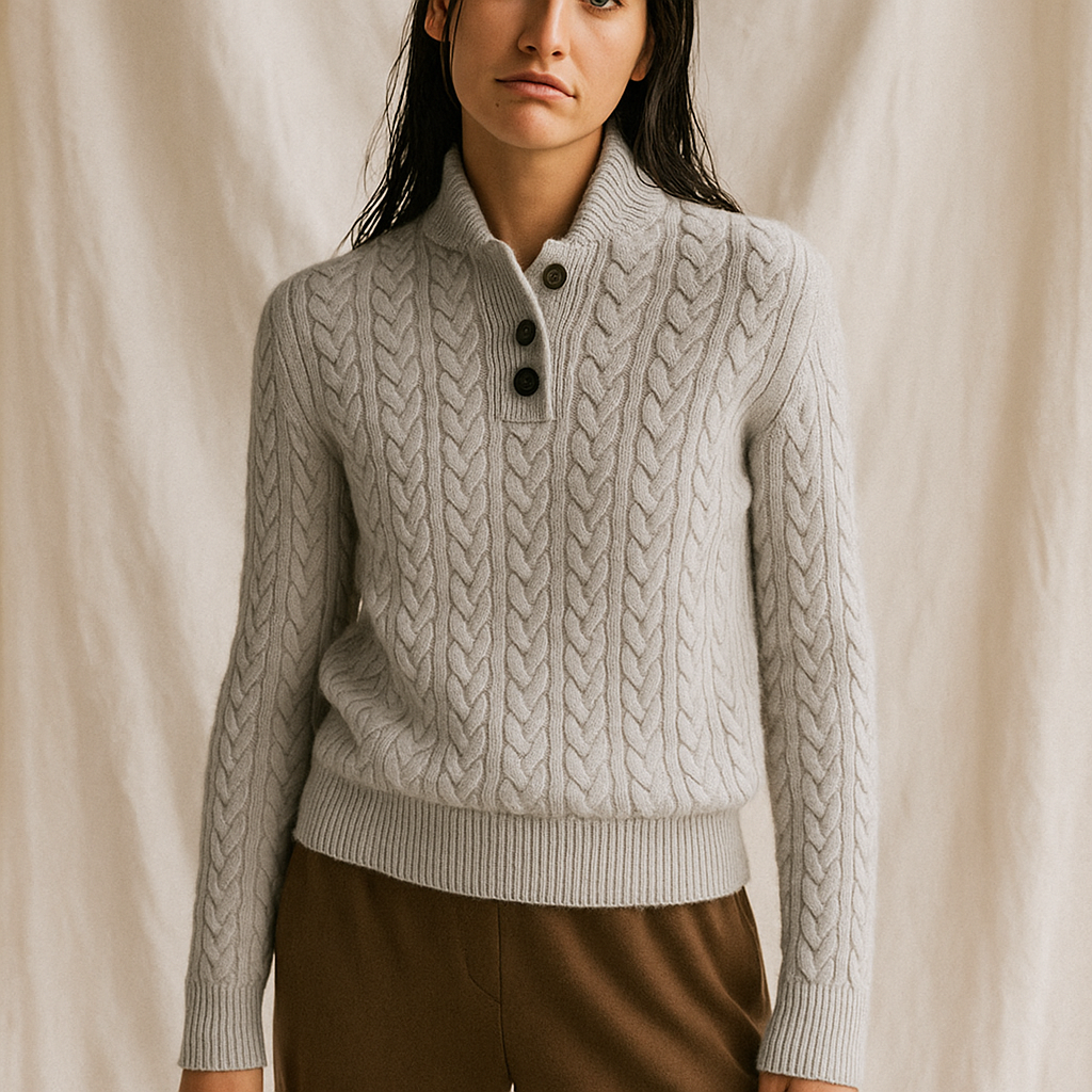 Women's Knitted Jumper Button-Up Pullover Top