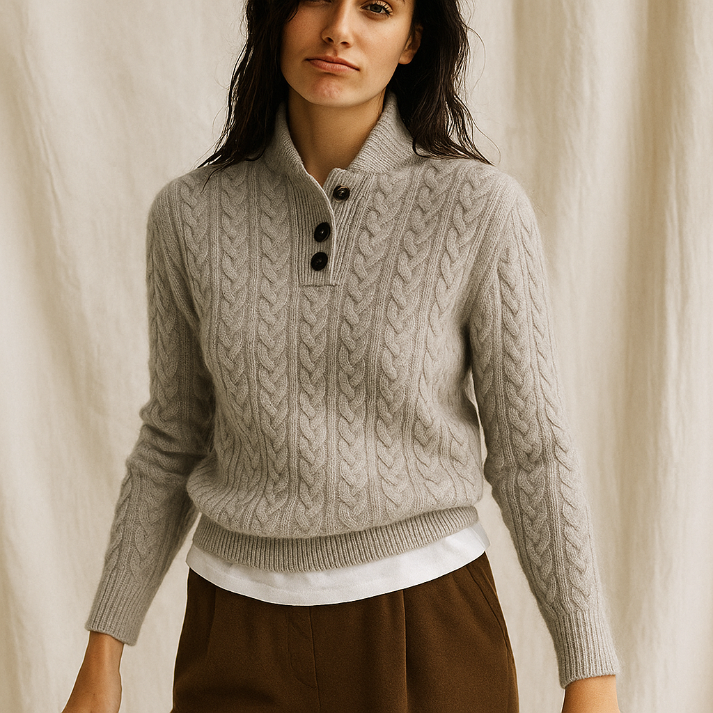 Women's Knitted Jumper Button-Up Pullover Top