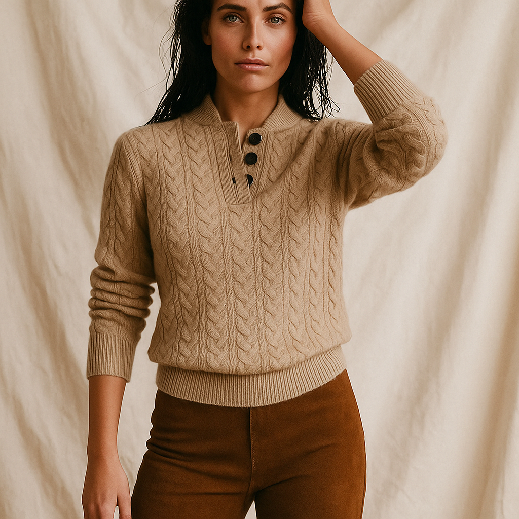 Women's Knitted Jumper Button-Up Pullover Top