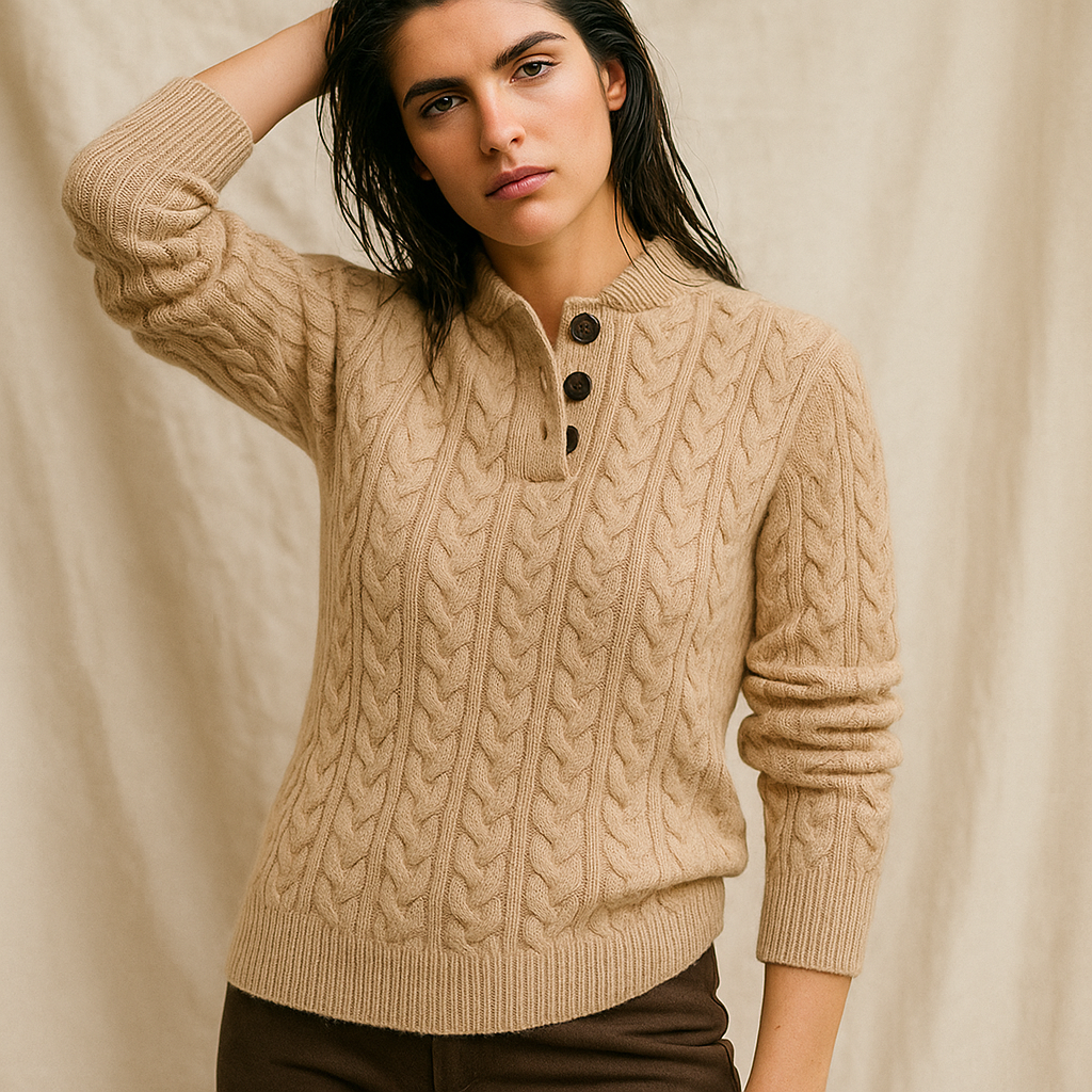 Women's Knitted Jumper Button-Up Pullover Top