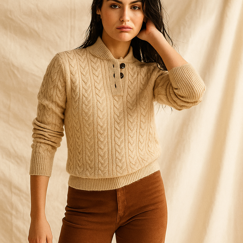 Women's Knitted Jumper Button-Up Pullover Top