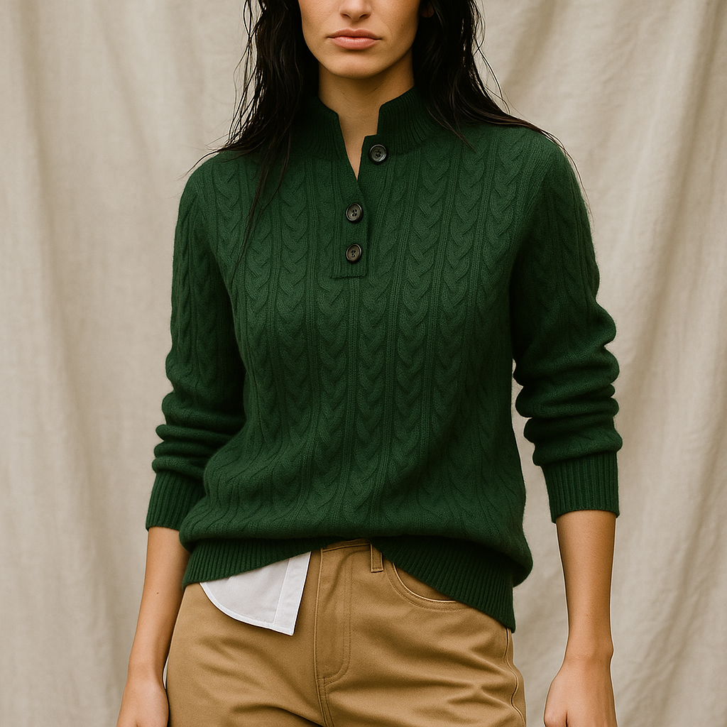Women's Knitted Jumper Button-Up Pullover Top