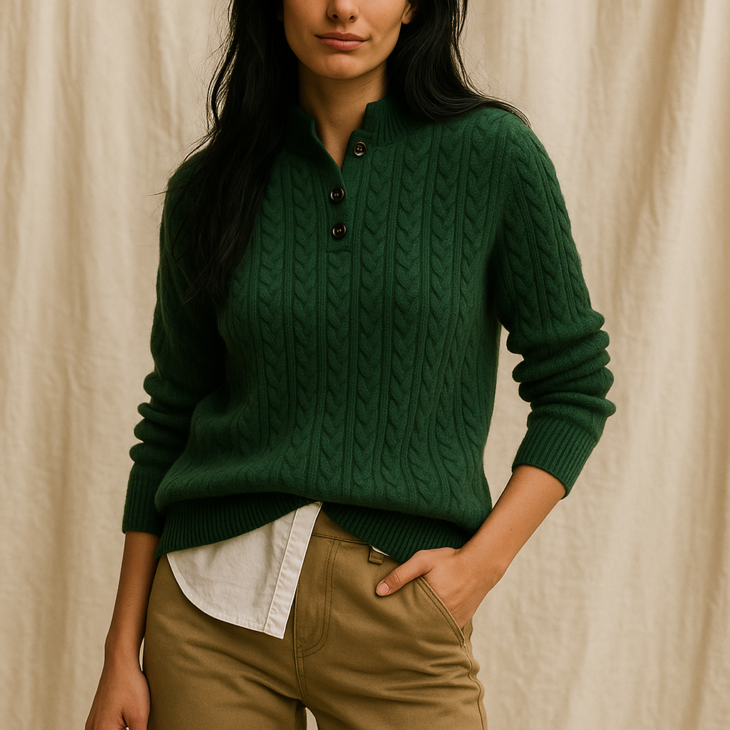 Women's Knitted Jumper Button-Up Pullover Top