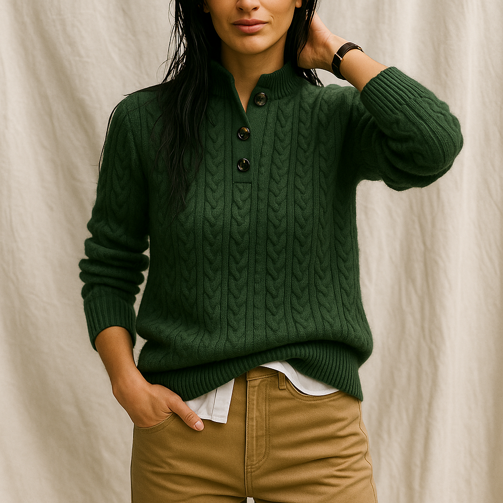 Women's Knitted Jumper Button-Up Pullover Top