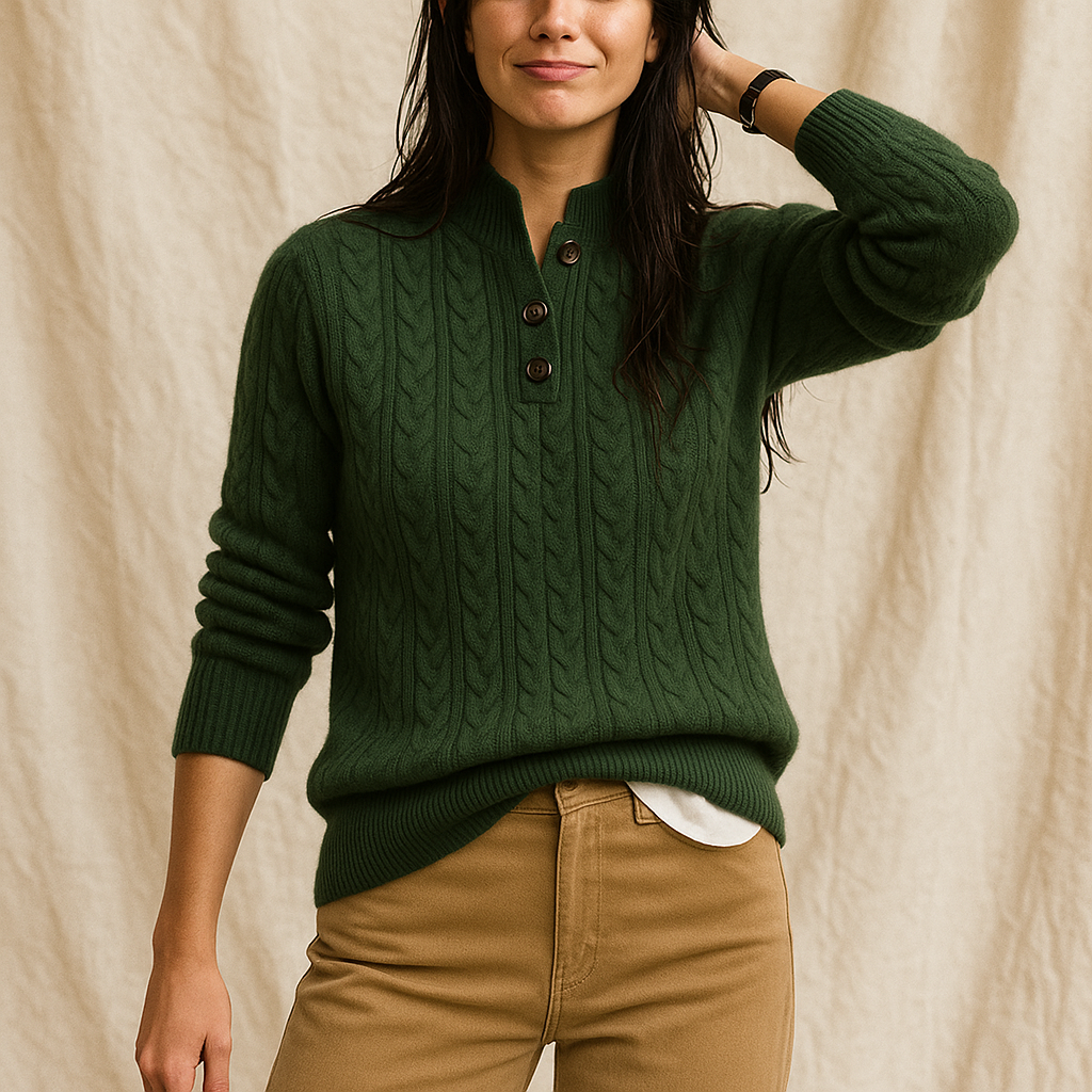 Women's Knitted Jumper Button-Up Pullover Top