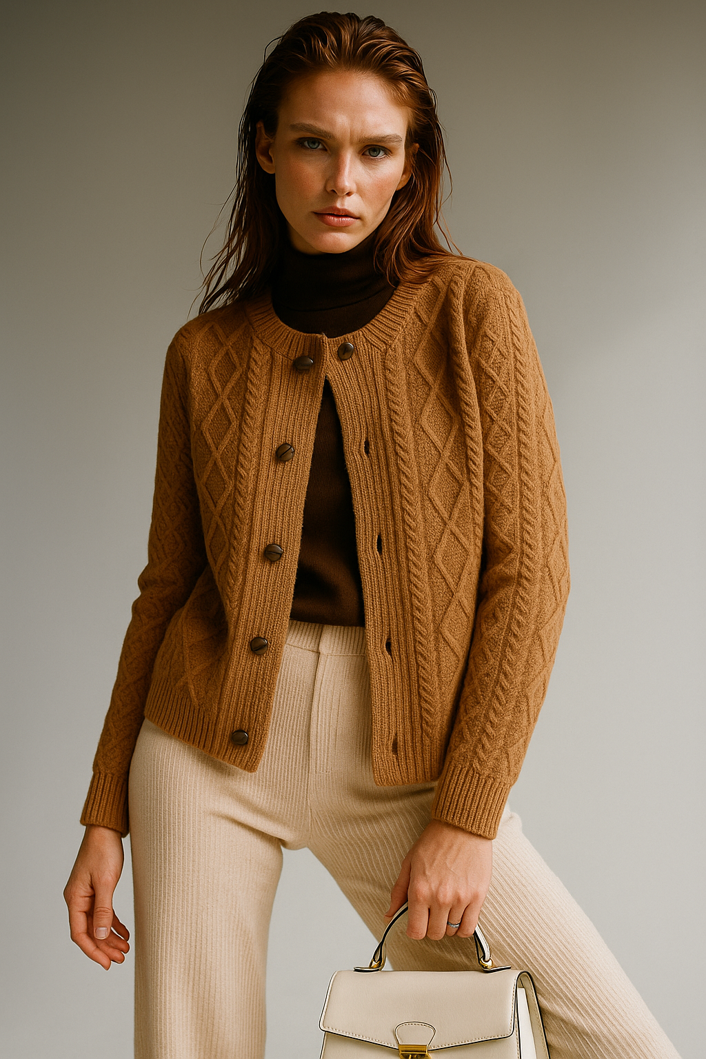 Elin | Kabelstrikket Cardigan med Knapper