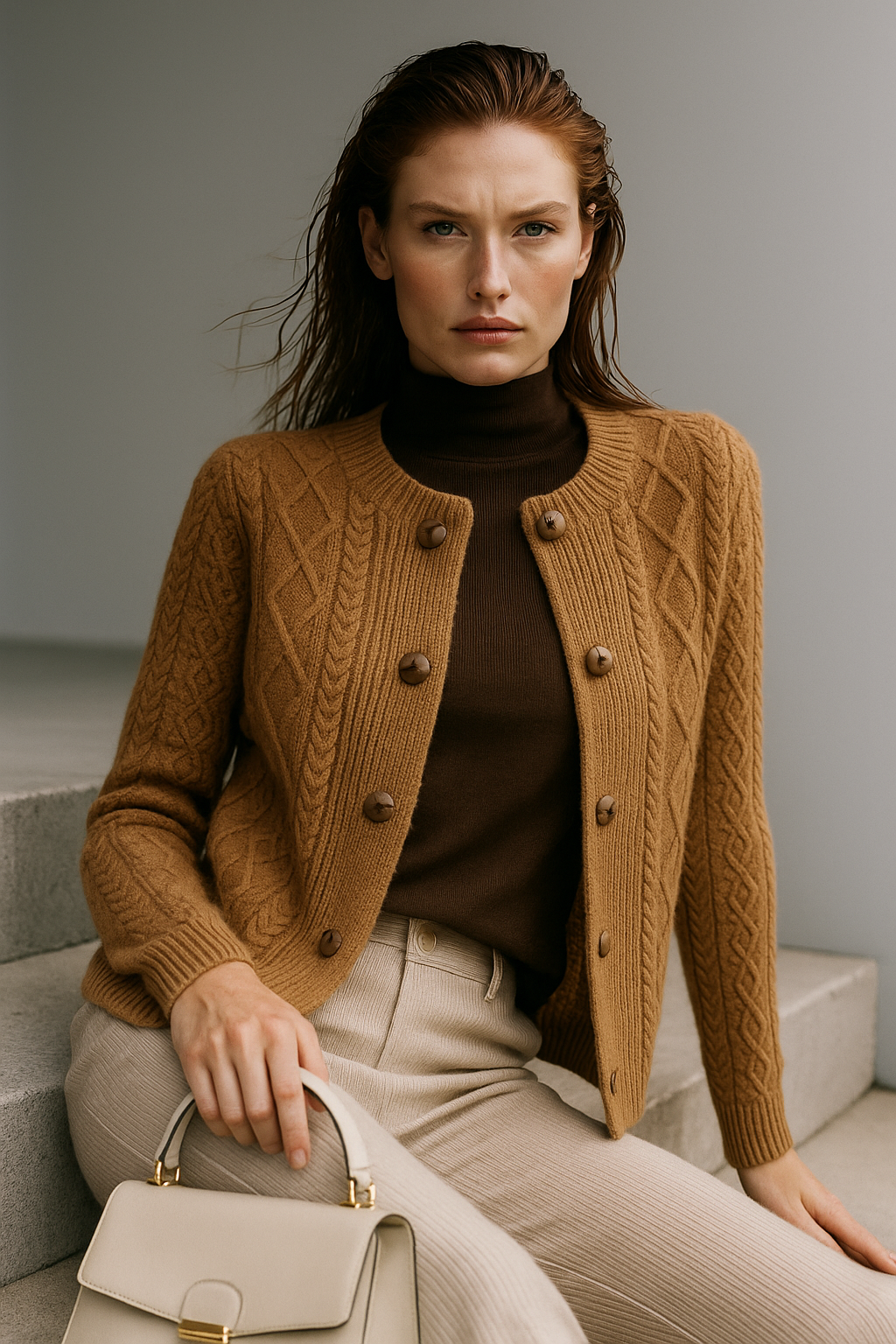 Women's Cable Knit Cardigan Sweater Jacket