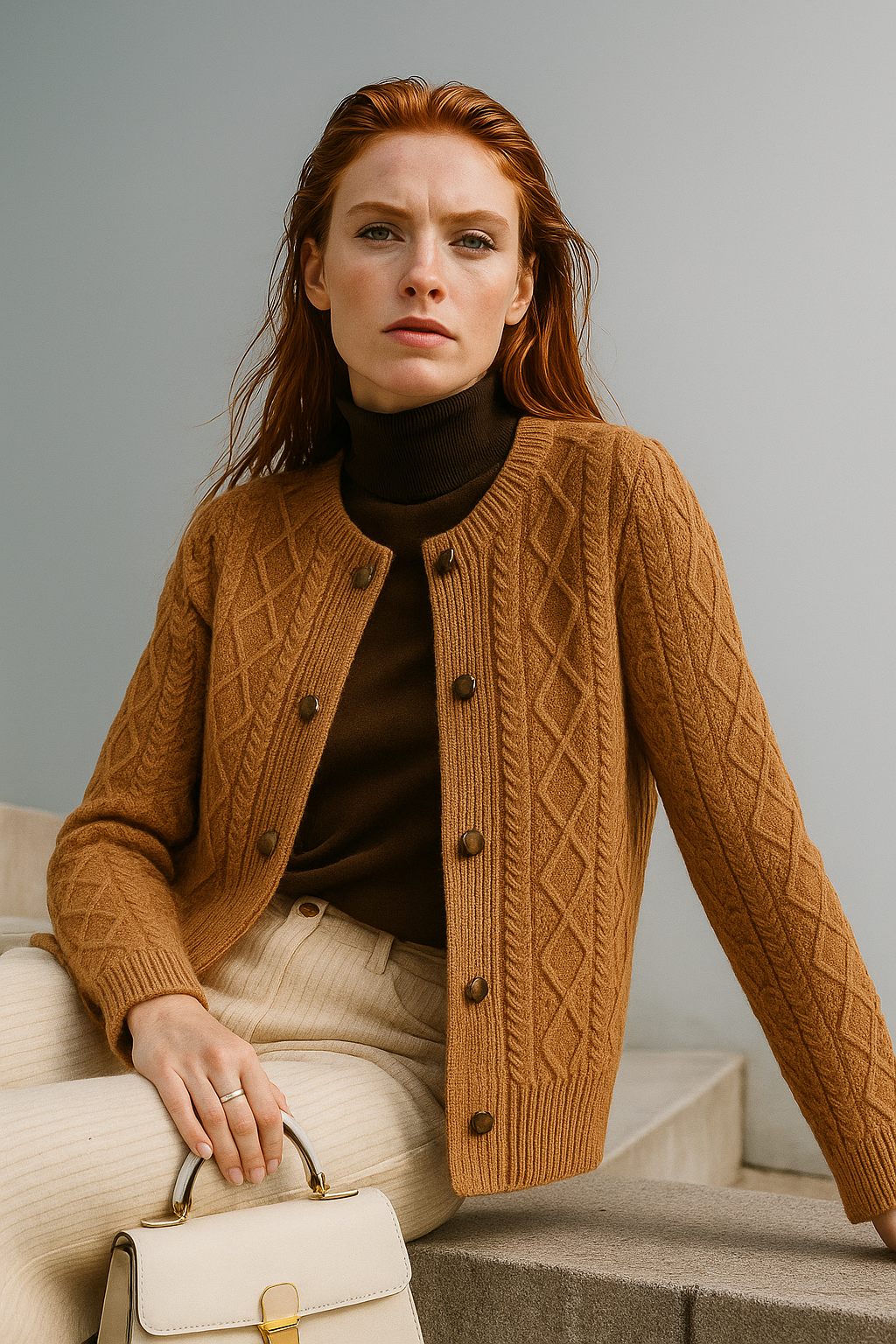 Women's Cable Knit Cardigan Sweater Jacket