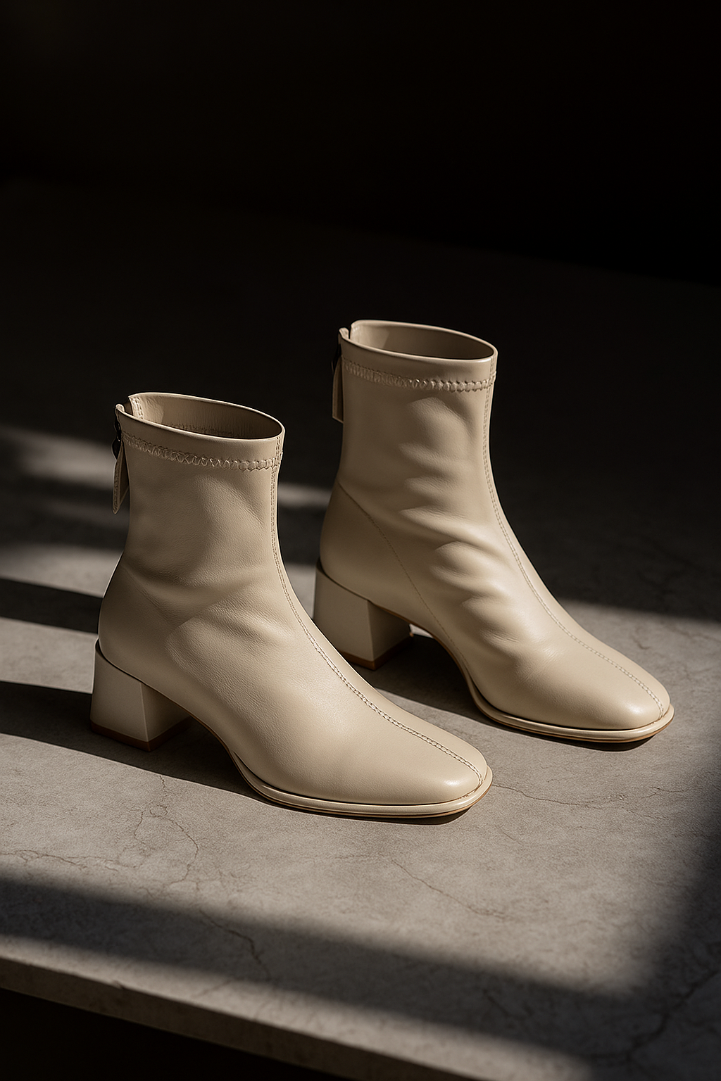 Women's Leather Ankle Boots Square Toe Block Heel Booties