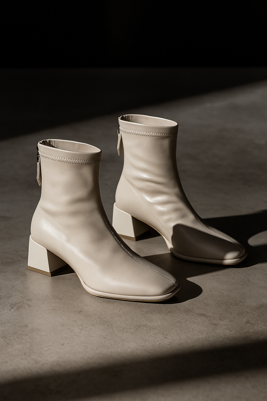 Women's Leather Ankle Boots Square Toe Block Heel Booties