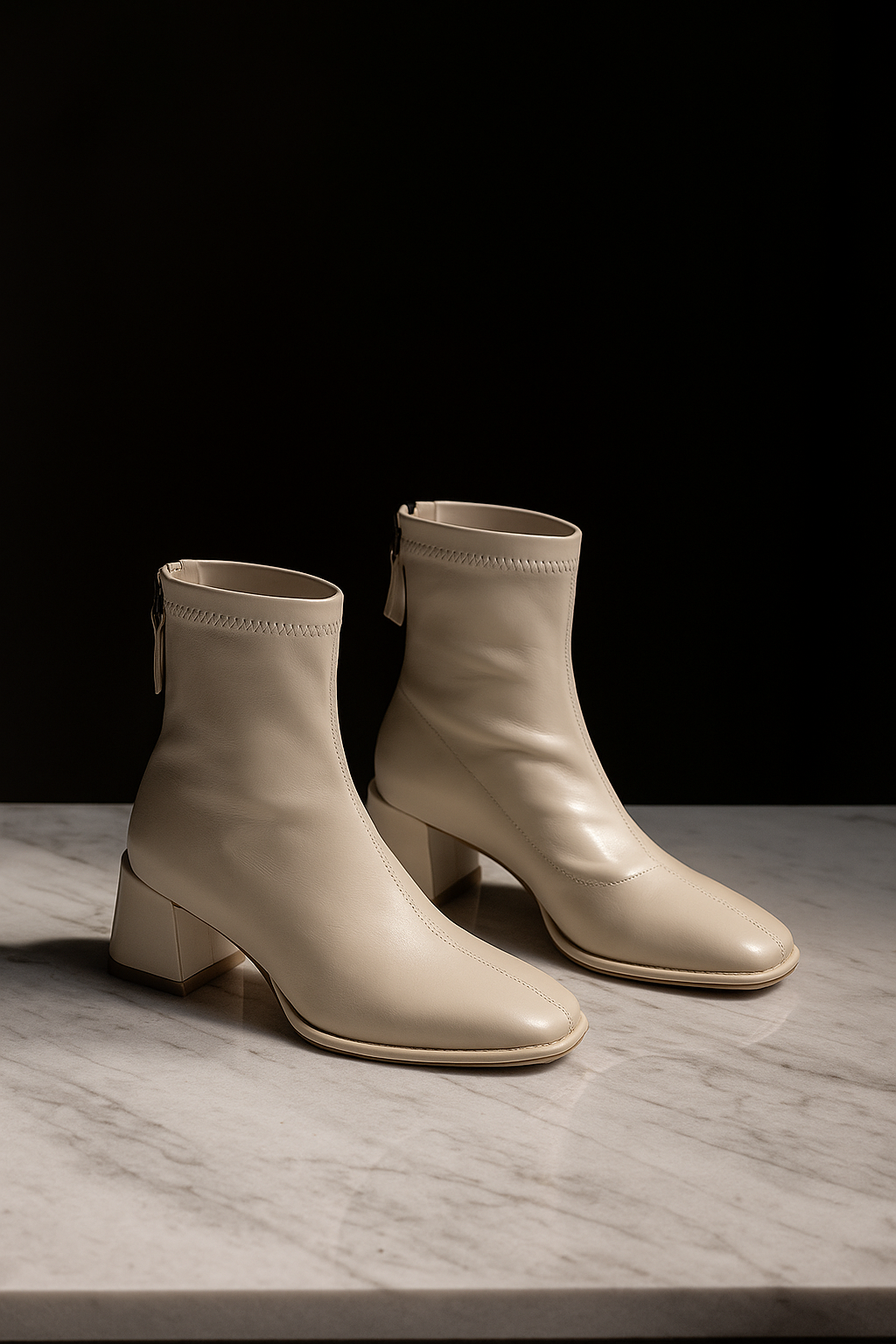 Women's Leather Ankle Boots Square Toe Block Heel Booties
