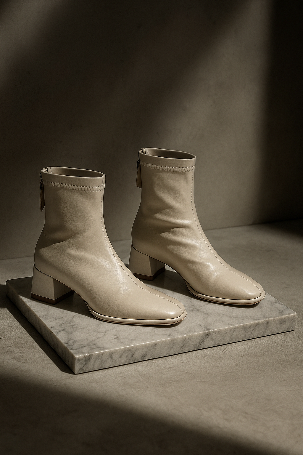 Women's Leather Ankle Boots Square Toe Block Heel Booties