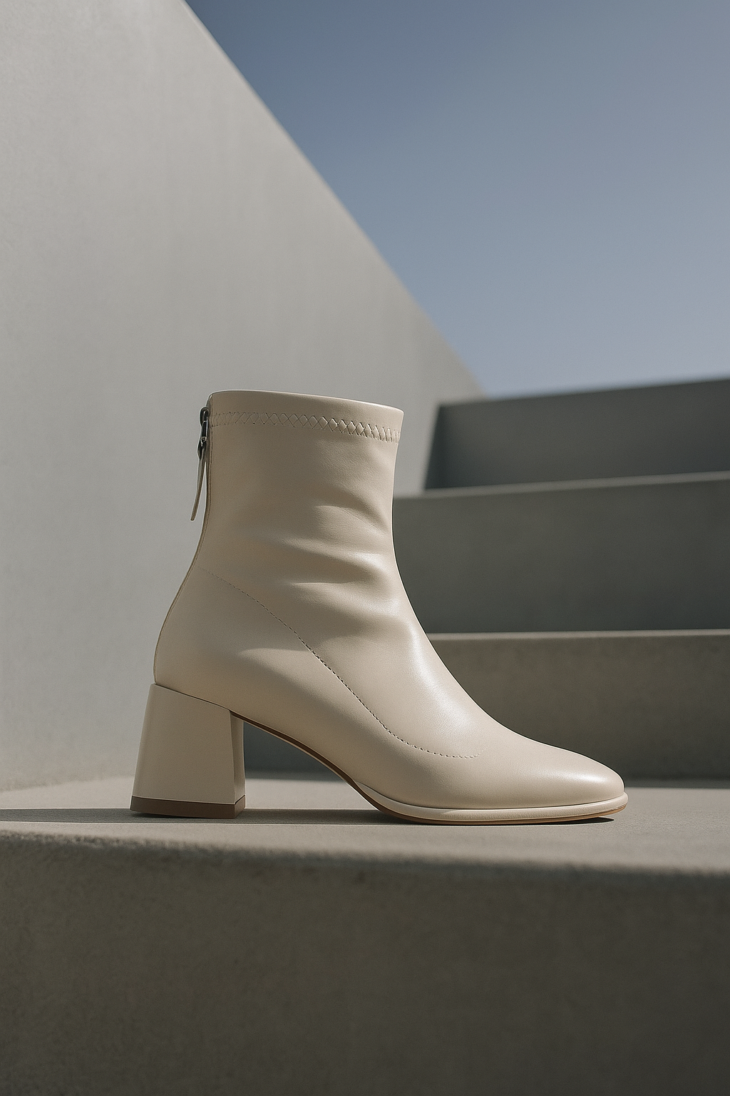 Women's Leather Ankle Boots Square Toe Block Heel Booties