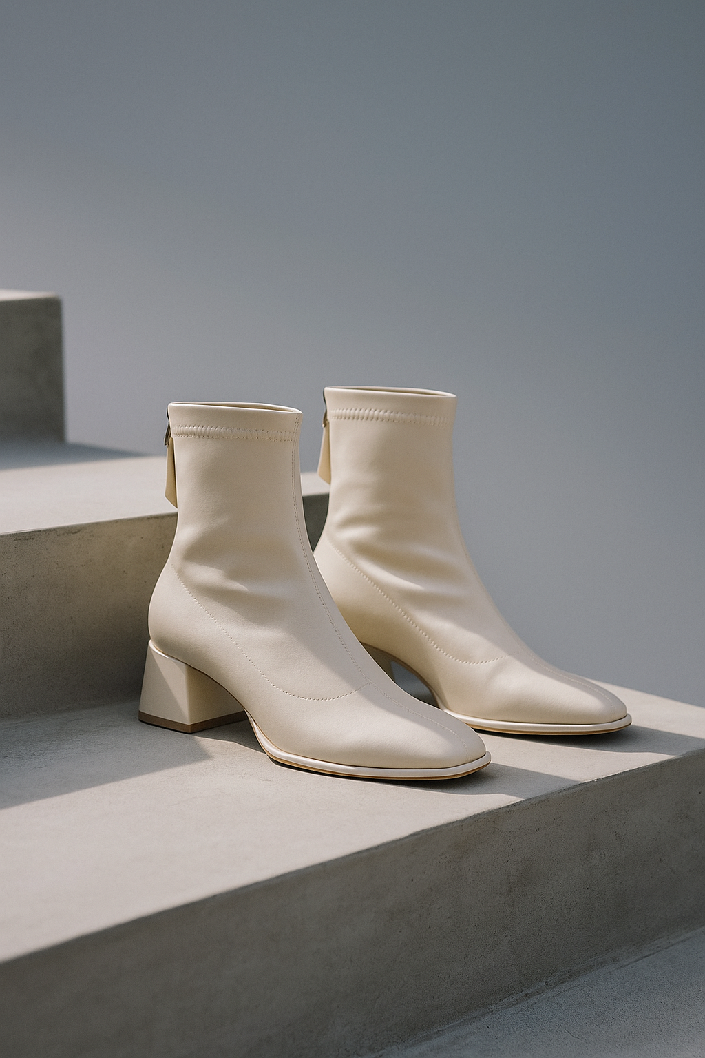 Women's Leather Ankle Boots Square Toe Block Heel Booties
