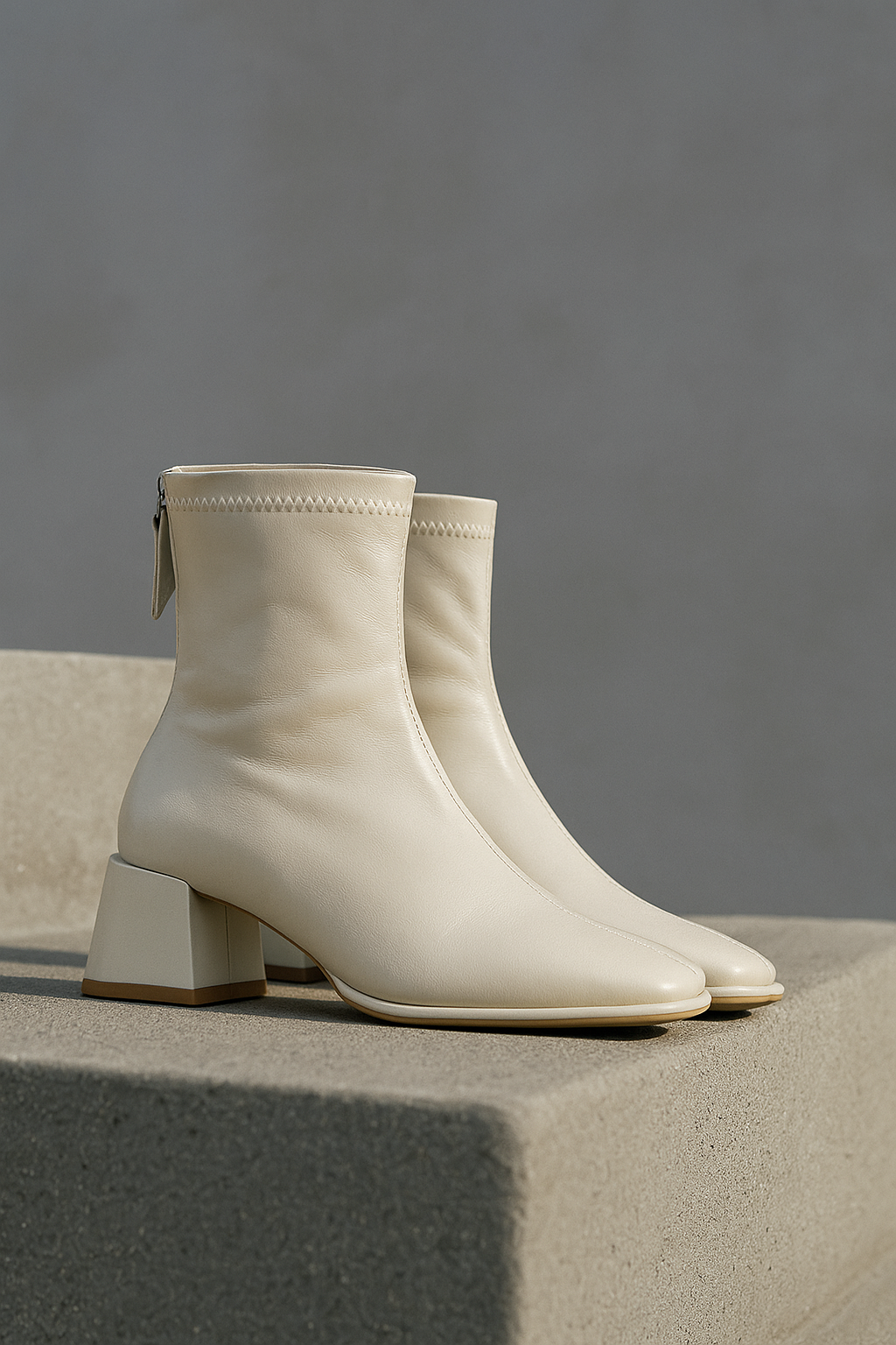 Women's Leather Ankle Boots Square Toe Block Heel Booties