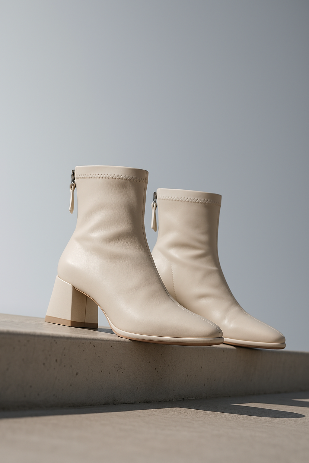 Women's Leather Ankle Boots Square Toe Block Heel Booties