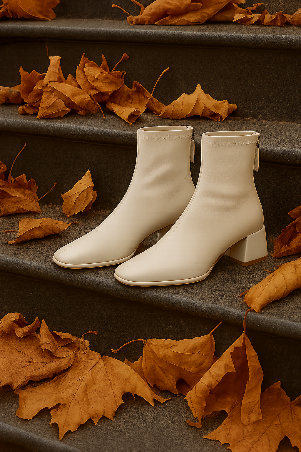 Women's Leather Ankle Boots Square Toe Block Heel Booties
