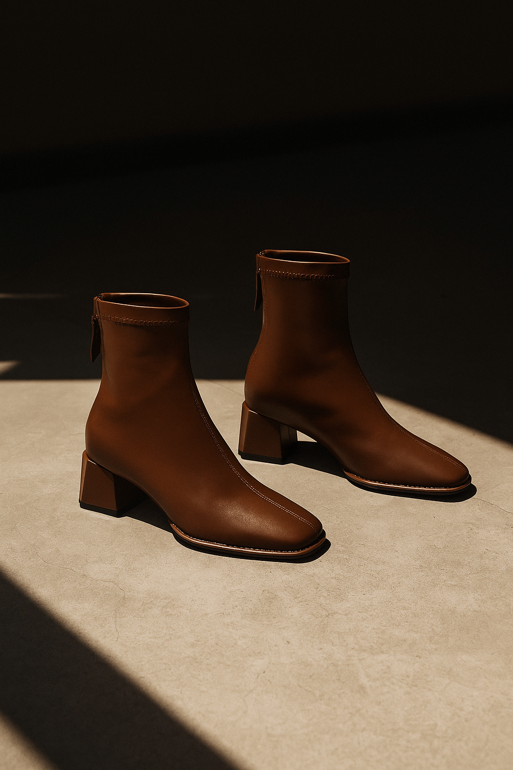 Women's Leather Ankle Boots Square Toe Block Heel Booties