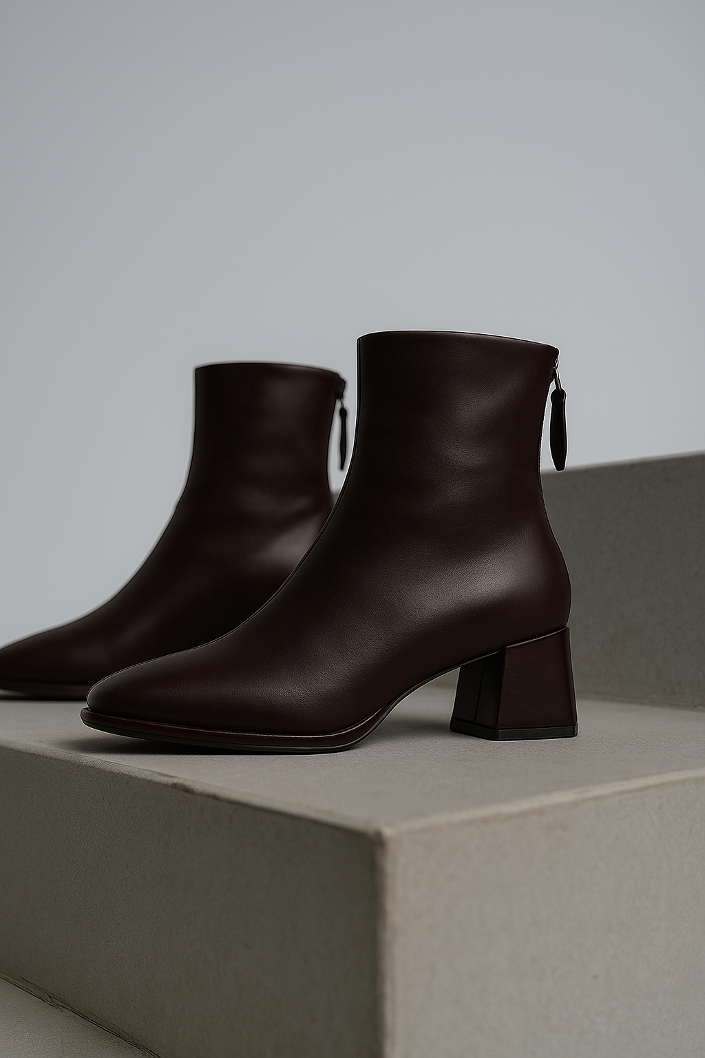 Women's Leather Ankle Boots Square Toe Block Heel Booties