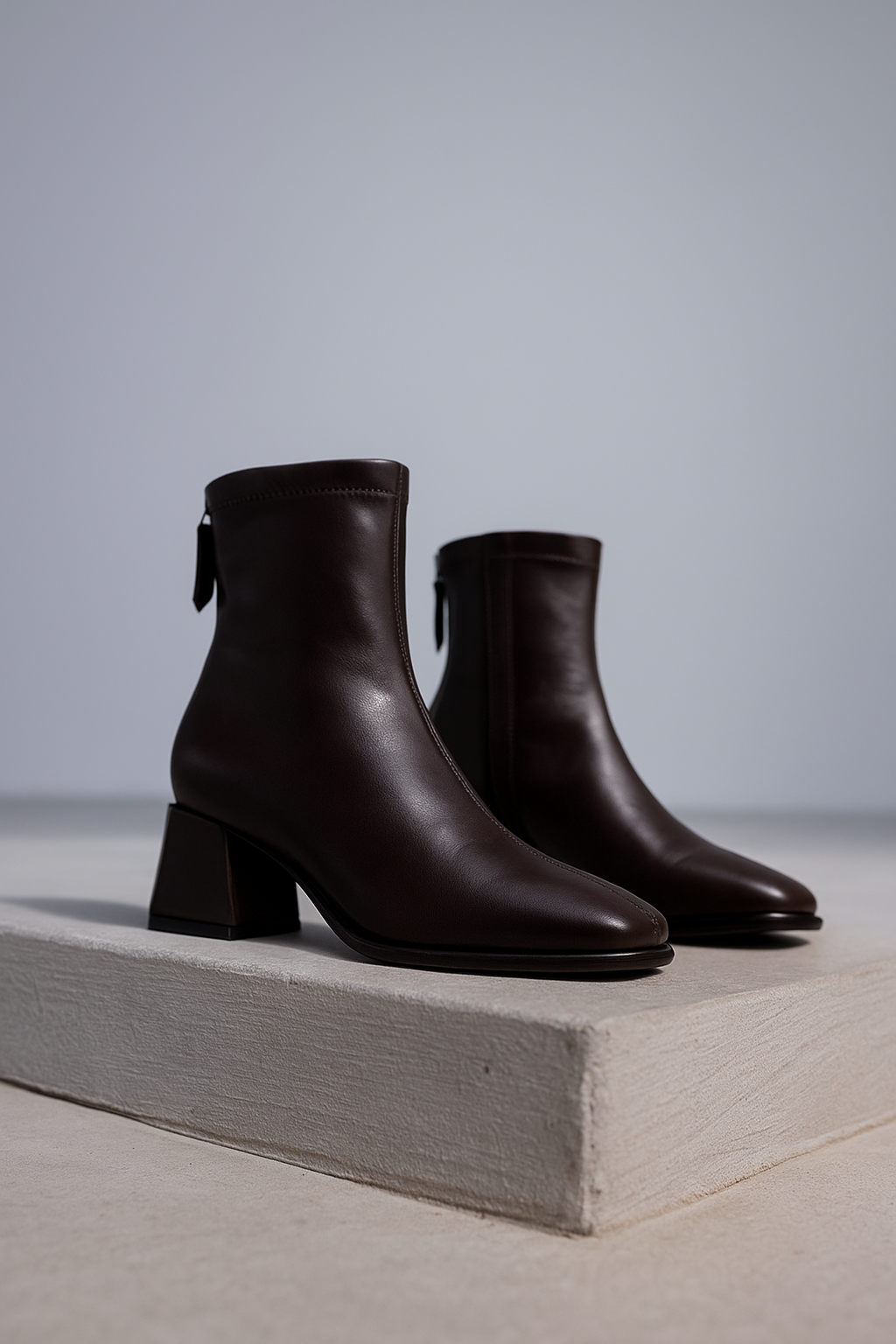 Women's Leather Ankle Boots Square Toe Block Heel Booties