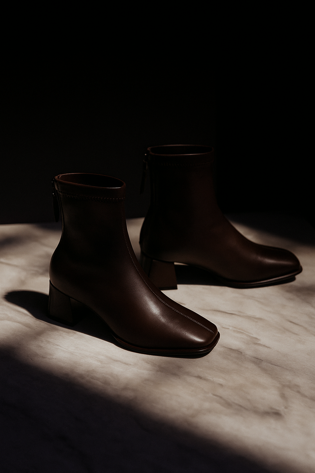 Women's Leather Ankle Boots Square Toe Block Heel Booties