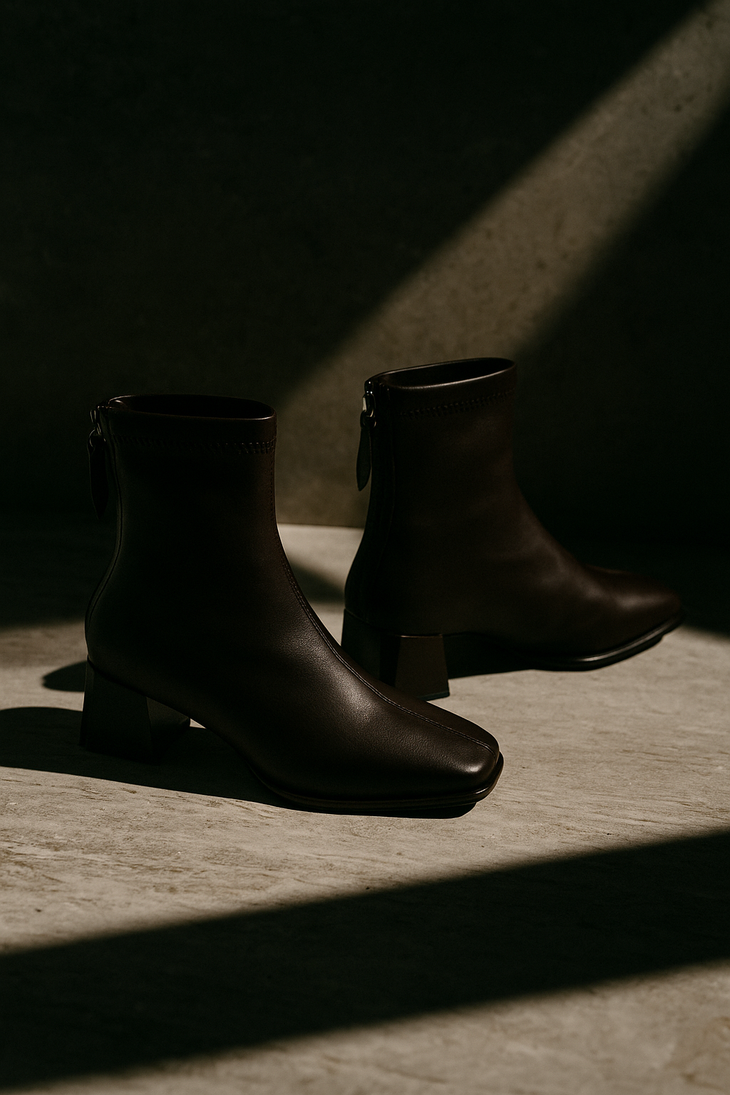 Women's Leather Ankle Boots Square Toe Block Heel Booties