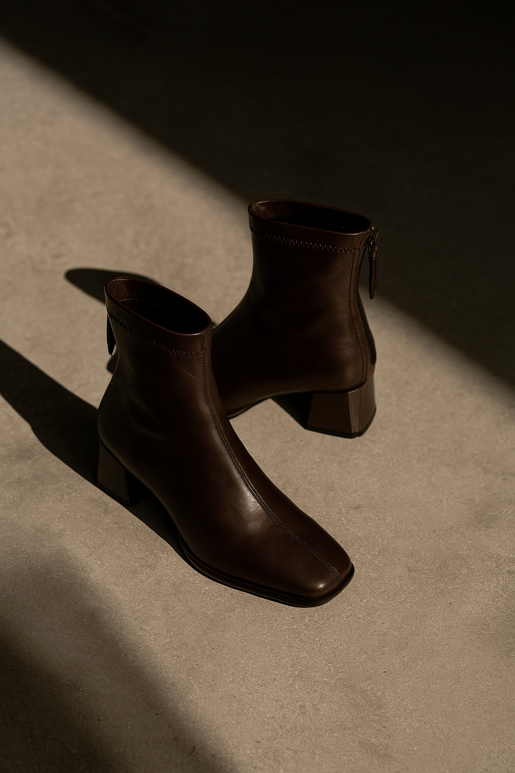 Women's Leather Ankle Boots Square Toe Block Heel Booties