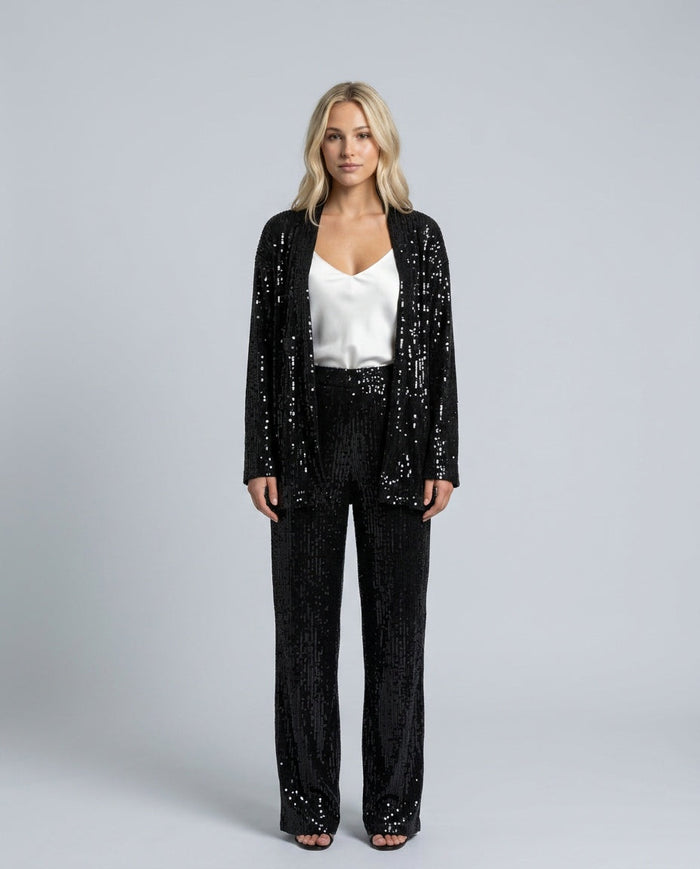 Romilly | Longline Sequin Cardigan & Wide Leg Trousers Co-ord Set