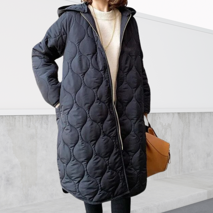Women's Long Quilted Hooded Fleece Coat