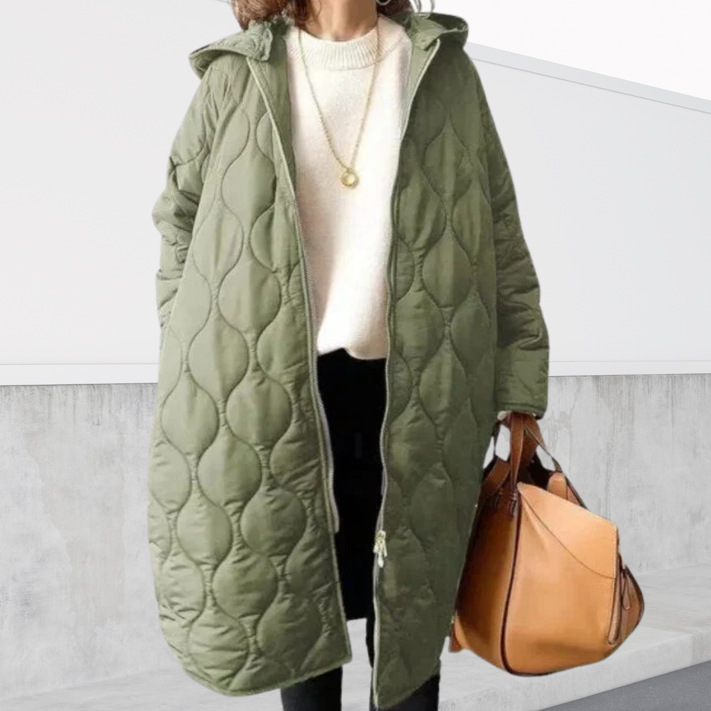 Women's Long Quilted Hooded Fleece Coat