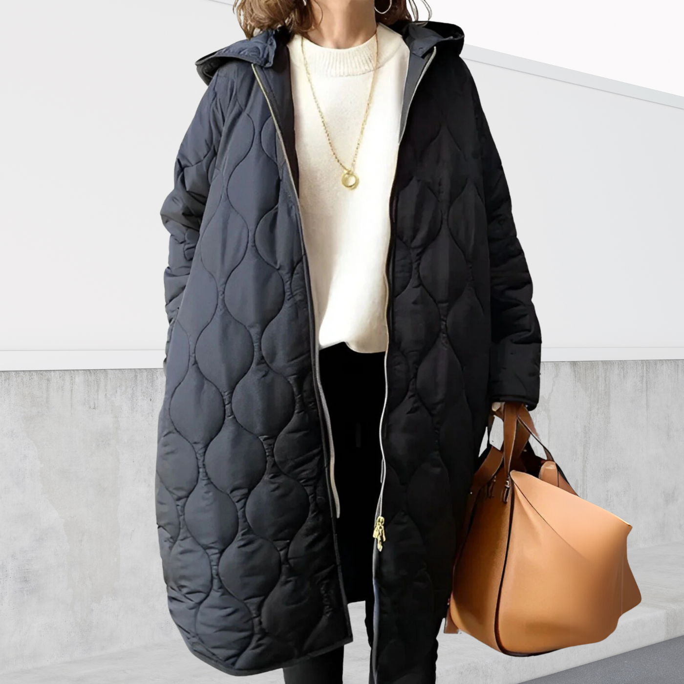 Women's Long Quilted Hooded Fleece Coat